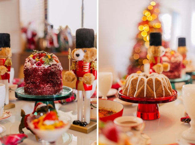Para trazer um charme especial à mesa, os cake stands da By Poli são ideais para servir o panetone ou um bolo de reis / Produção da mesa - La Table de Giselle.