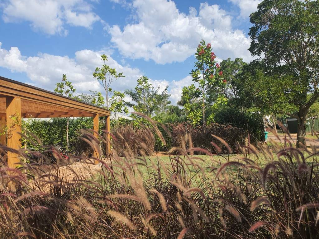 Jardim de 1000 m² une plantas de estilo campestre com toques tropicais. Projeto de Alessandro Terracini.