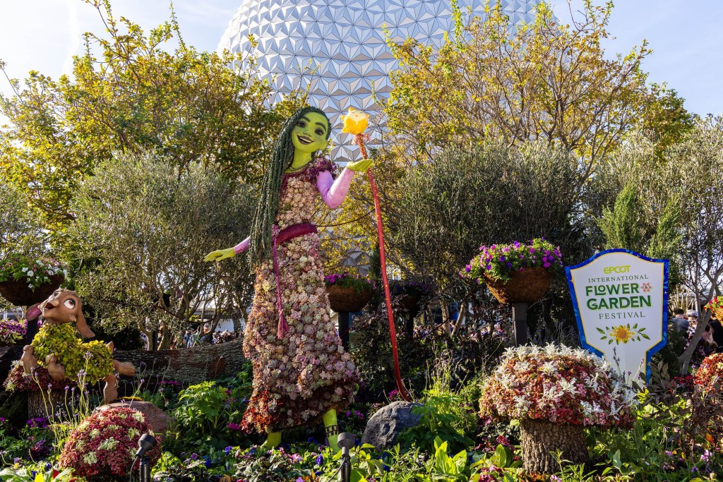 Sabia que o Walt Disney World tem um festival de flores? Na foto, topiaria de Asha, do filme Wish.