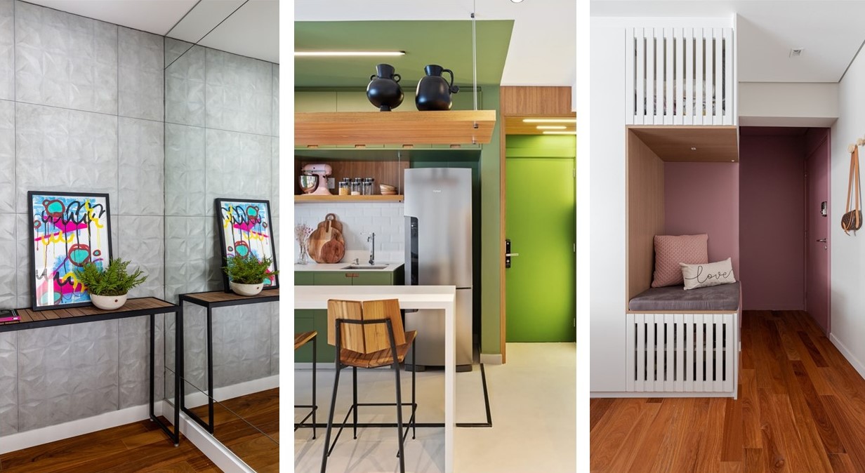 Hall de entrada: 8 ideias inspiradoras com cores, chapeleiras e marcenaria. Projeto de Natalia Salla.