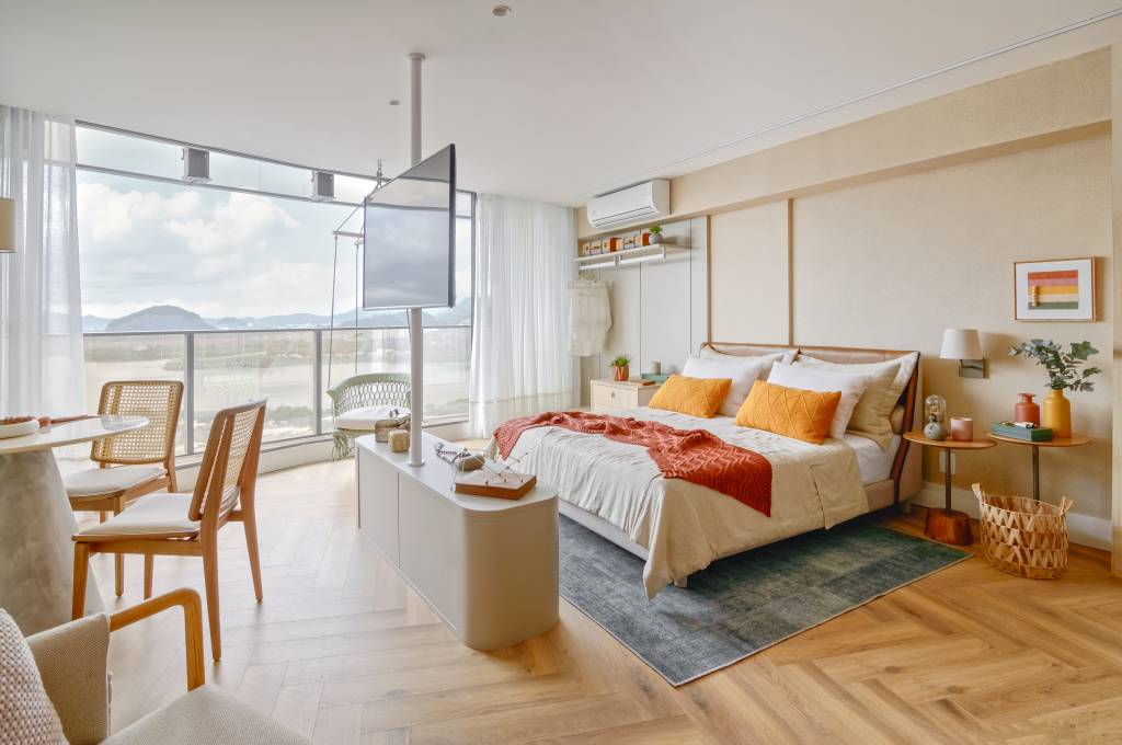 Estilo boho traz leveza e fluidez a estúdio de 34 m². Mantô Arquitetura. Quarto.