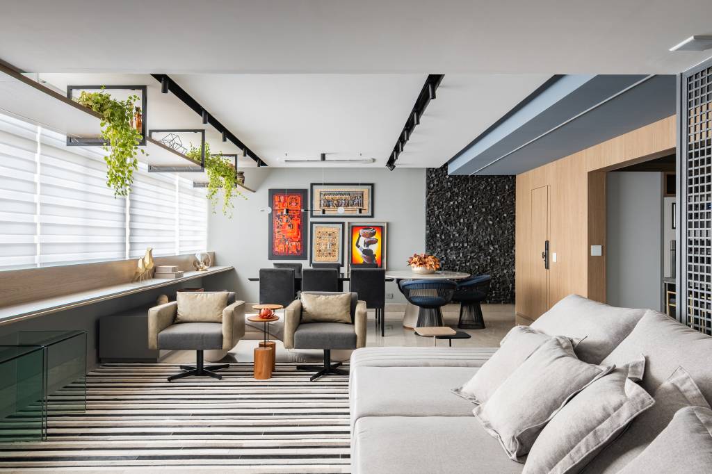ambiente-multifuncional-em-ape-reune-estar-jantar-home-office-e-charmoso-espaco-de-cafe-karina-passarelli-11-sala Ambiente multifuncional em apê reúne estar, jantar, home office e charmoso espaço de café. Projeto de Karina Passarelli.