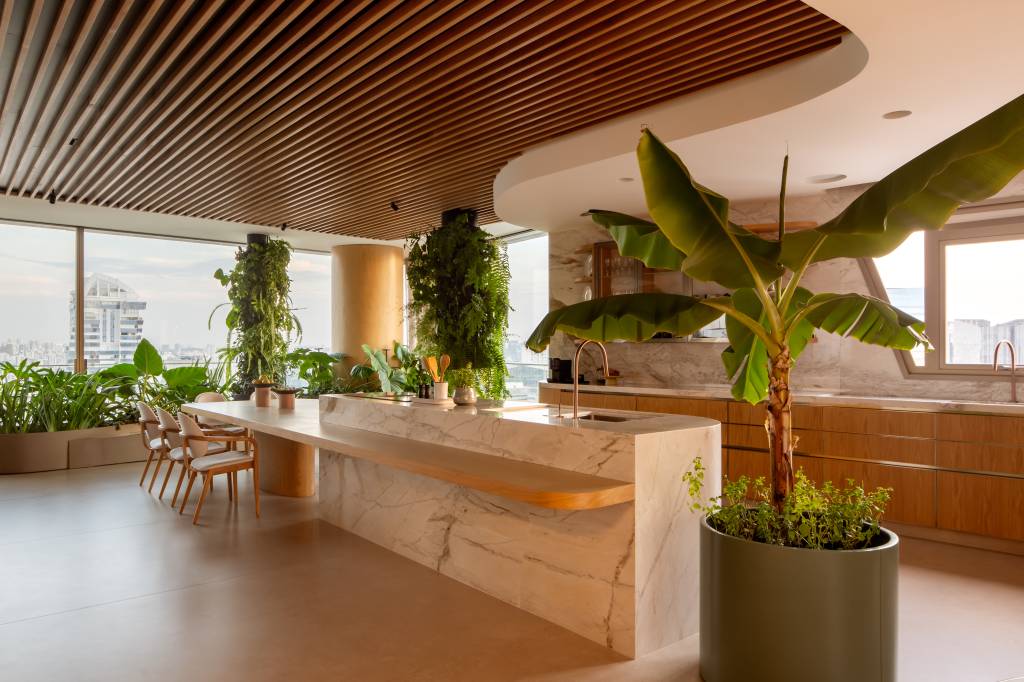 colunas-atlanticas-dao-ares-de-casa-a-apartamento_20 “Colunas atlânticas” dão ares de casa a apartamento. Projeto do arquiteto André Luque traz o verde para dentro do apartamento com estruturas permeadas por verde. Cozinha.