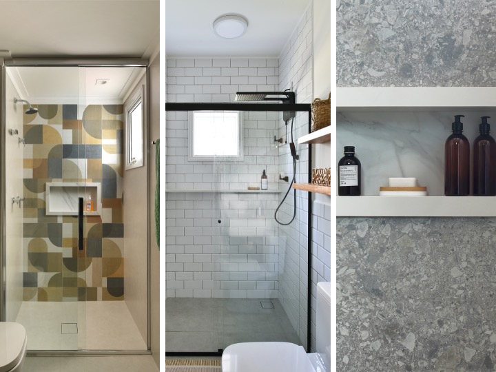 Box de banho como destaque: conheça tendências com esses banheiros modernos. Projeto de Rosangela Pena.